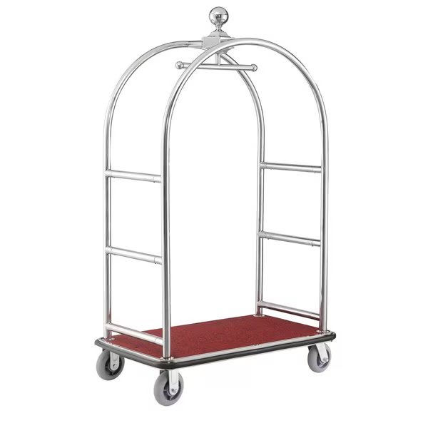 Silver Stainless Steel Bellman Cart Curved Uprights 6 Rubber Casters, 41-1/4L x 24W x 73H, Global Industrial, Mfr#: 985118SL